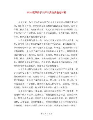 2024领导班子三严三实自我鉴定材料