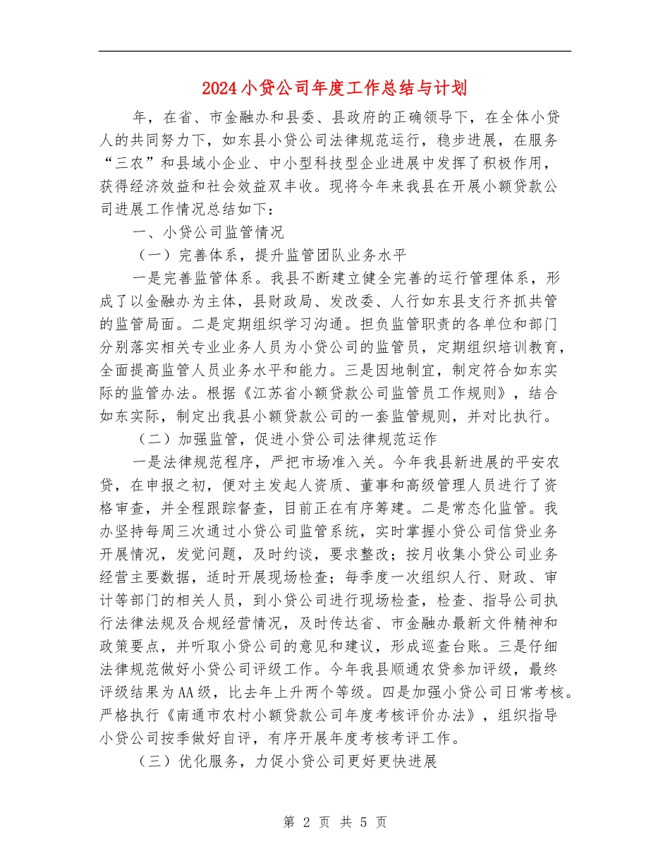 2024小贷公司年度工作总结与计划_第2页