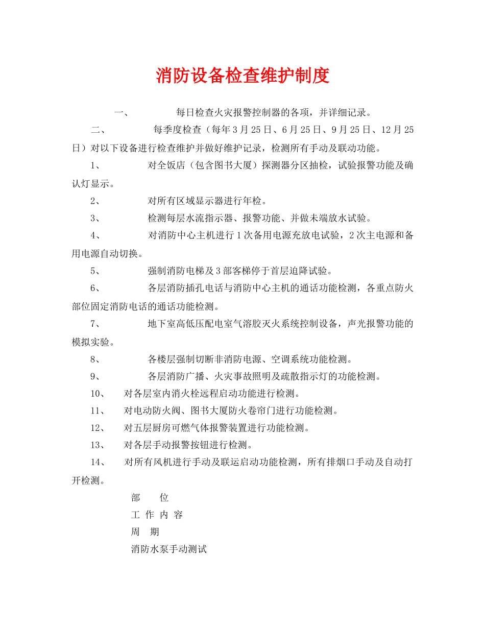 《安全管理制度》之消防设备检查维护制度 _第1页