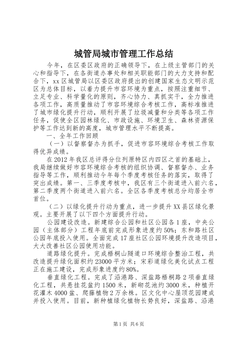 城管局城市管理工作总结_第1页