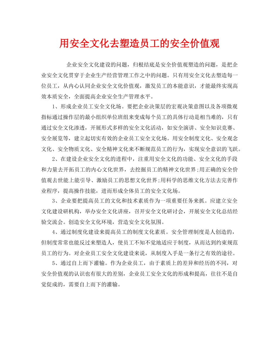 《安全文化》之用安全文化去塑造员工的安全价值观 _第1页