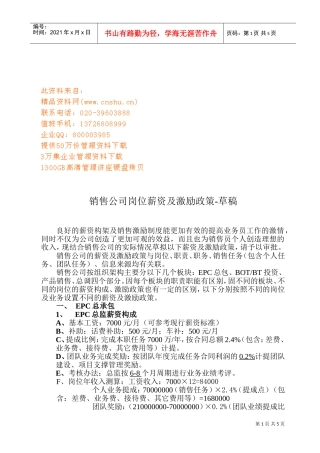 销售公司岗位薪资及激励政策讲义