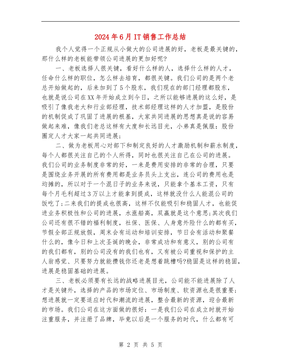 2024年6月IT销售工作总结_第2页