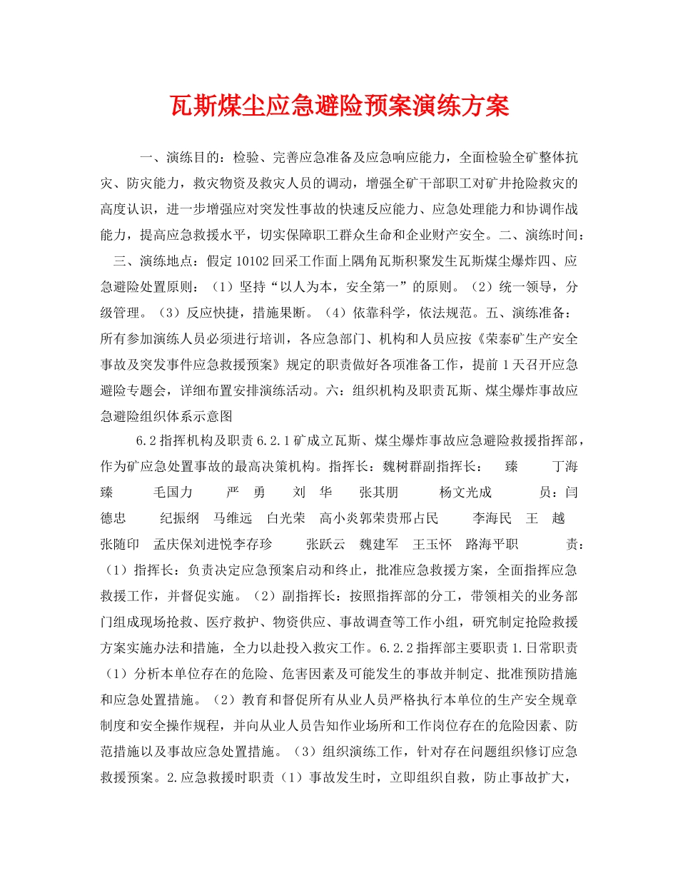 《安全管理应急预案》之瓦斯煤尘应急避险预案演练方案 _第1页