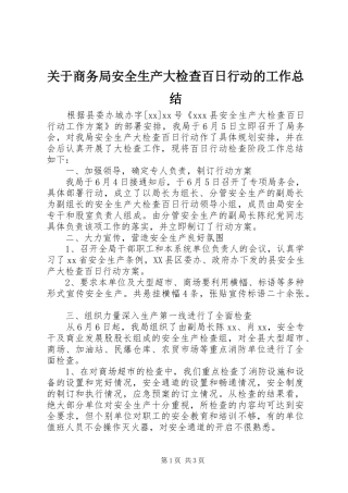 关于商务局安全生产大检查百日行动的工作总结