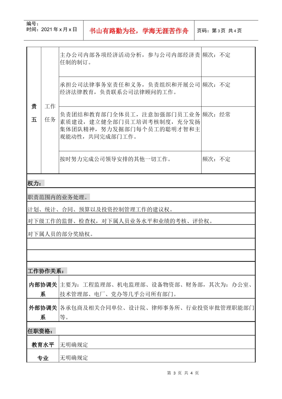 计划部经理职务说明书_第3页