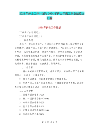 2024年护士工作计划与2024年护士年底工作总结范文汇编
