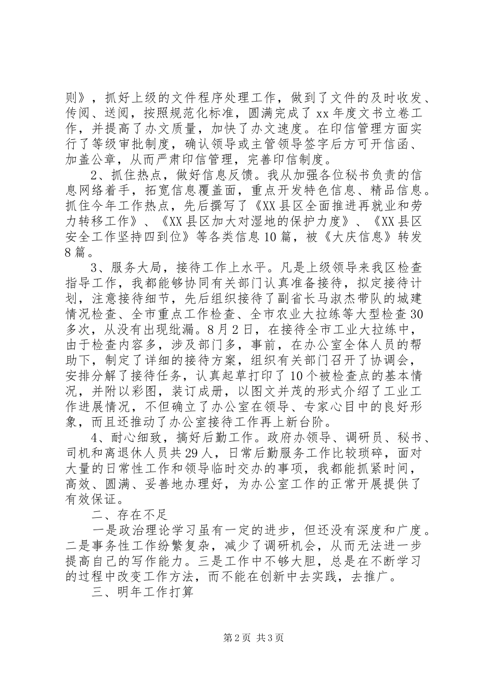 办公室文书兼政府接待个人工作总结范文_第2页