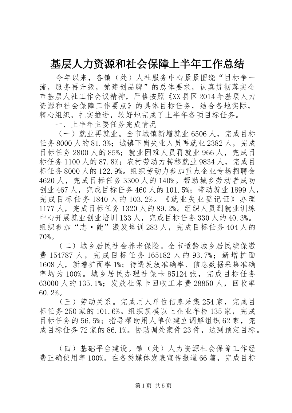 基层人力资源和社会保障上半年工作总结_第1页