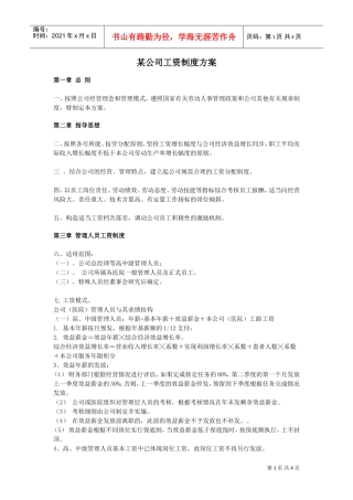 某某公司工资福利制度方案