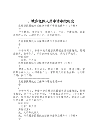 一、城乡低保人员申请审批规章制度 