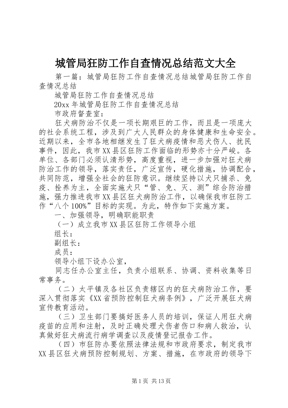 城管局狂防工作自查情况总结范文大全_第1页