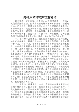 冯村乡XX年政府工作总结