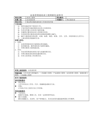 站务管理部培训工程师职位说明书