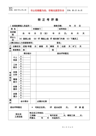 某公司试用期转正考核表