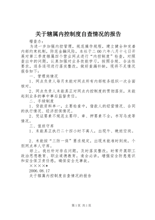 关于辖属内控规章制度自查情况的报告