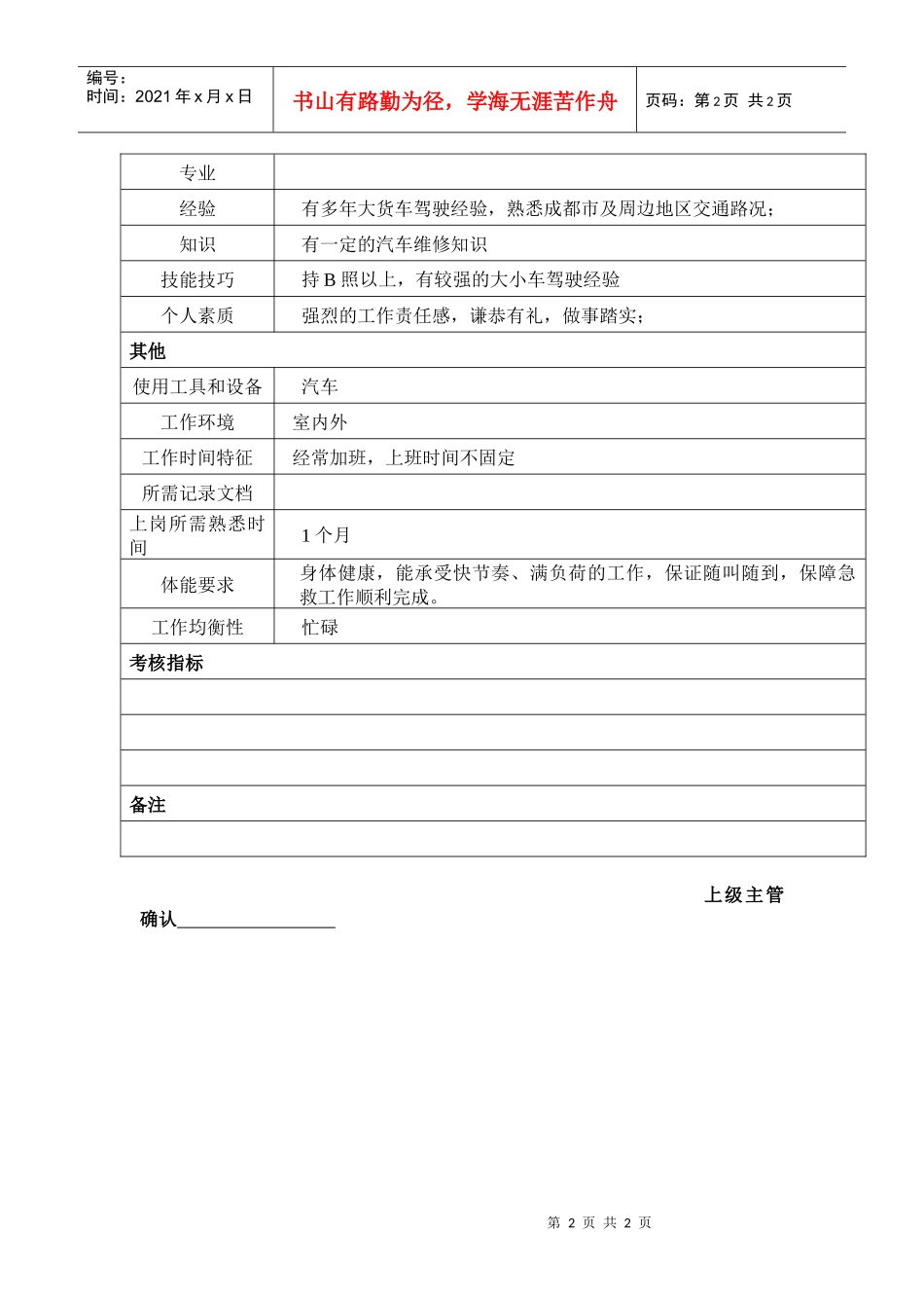 某汽车集团急救中心急救员岗位说明书_第2页