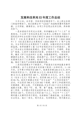 发展和改革局XX年度工作总结