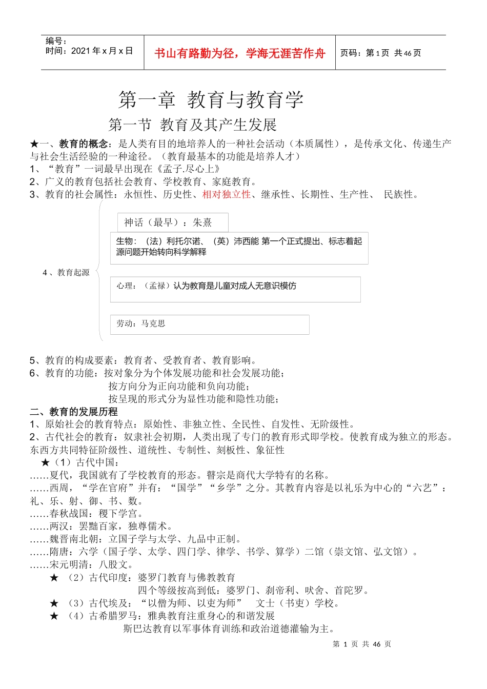 最新教师招聘笔试教育学各章知识点整理总结（DOC40页）_第1页
