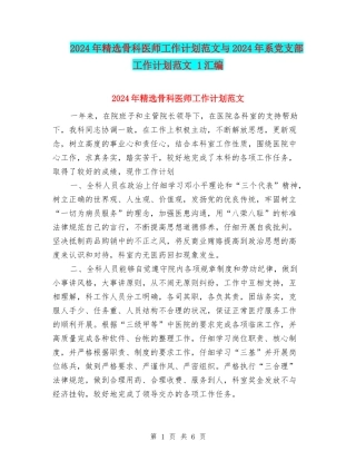 2024年精选骨科医师工作计划范文与2024年系党支部工作计划范文-1汇编