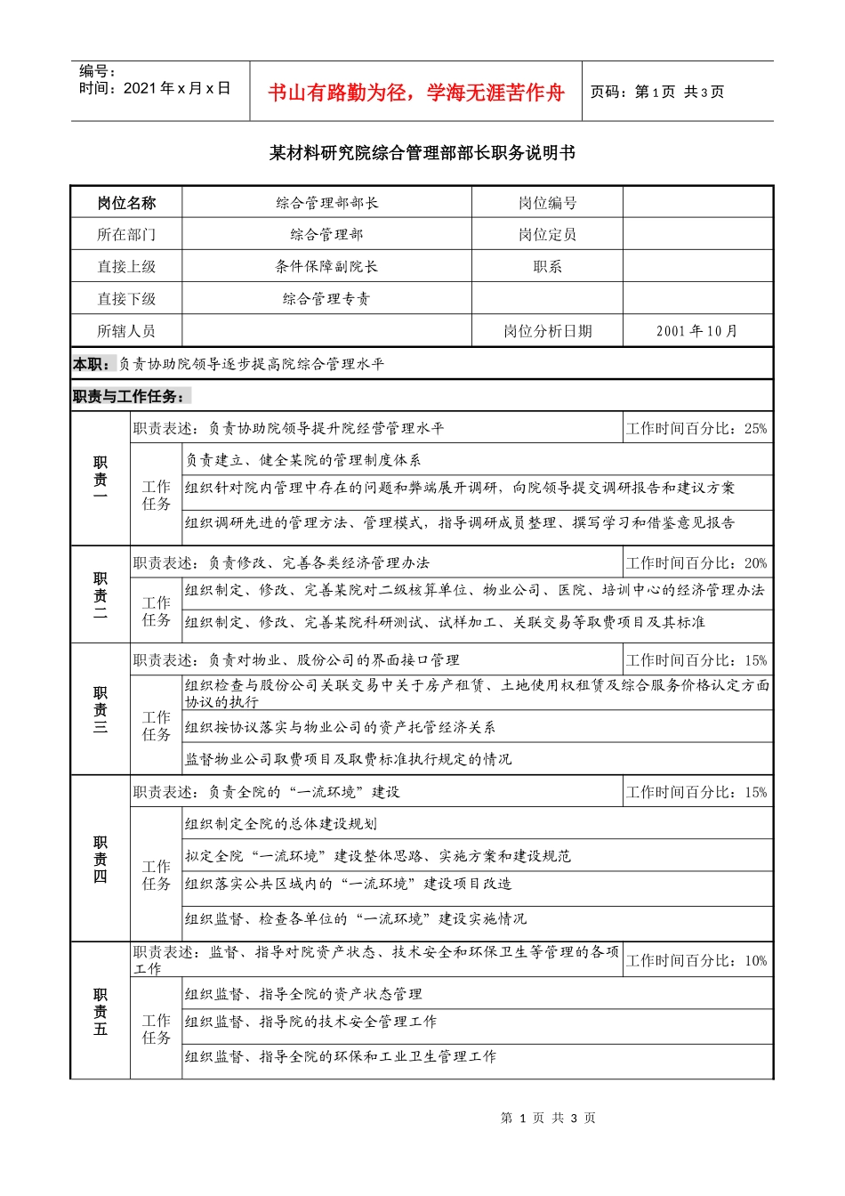 综合管理部部长职务说明书_第1页