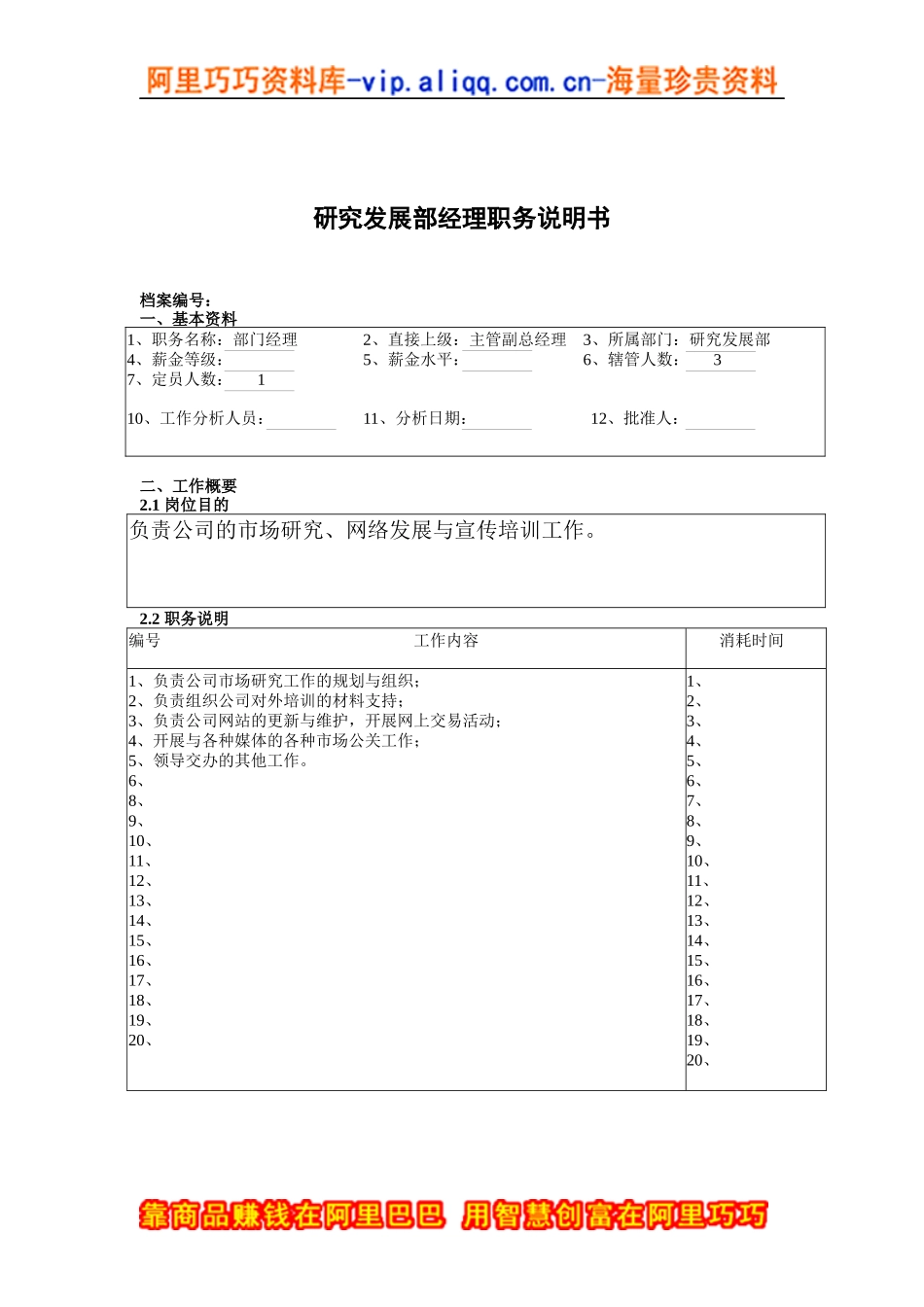研究发展部经理职务说明书_第1页
