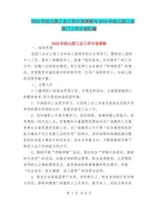 2024年幼儿园工会工作计划表格与2024年幼儿园工会热门工作计划汇编