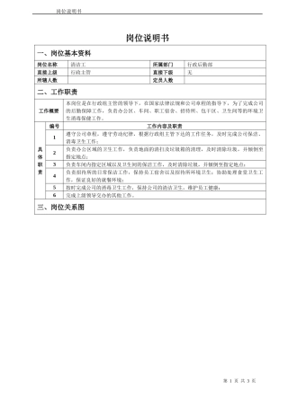清洁工岗位说明书