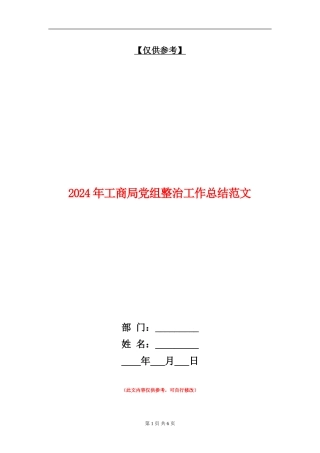 2024年工商局党组整治工作总结范文