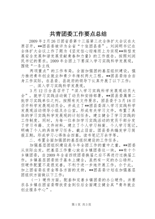共青团委工作要点总结