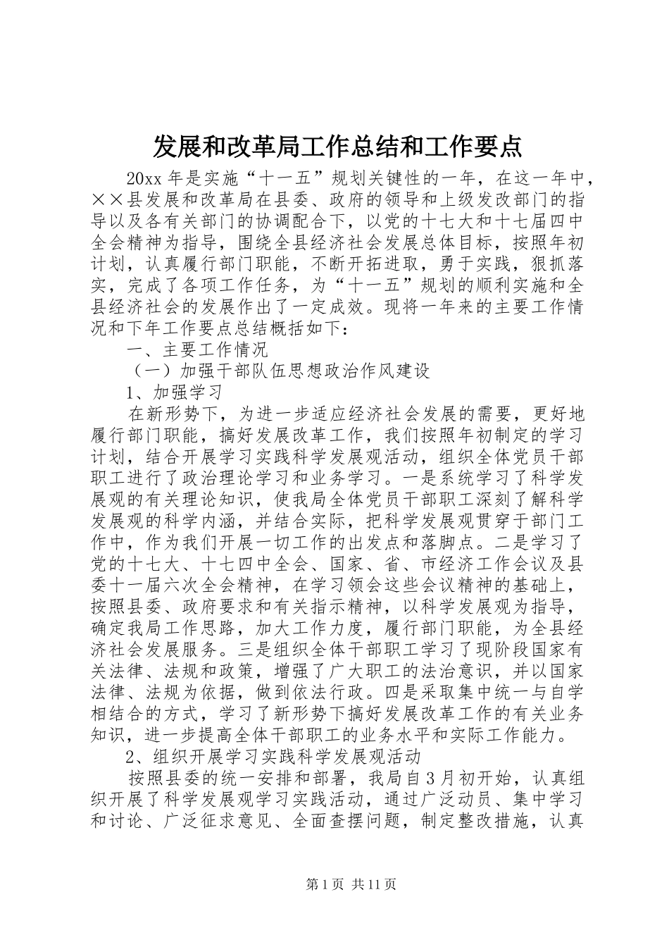 发展和改革局工作总结和工作要点_第1页