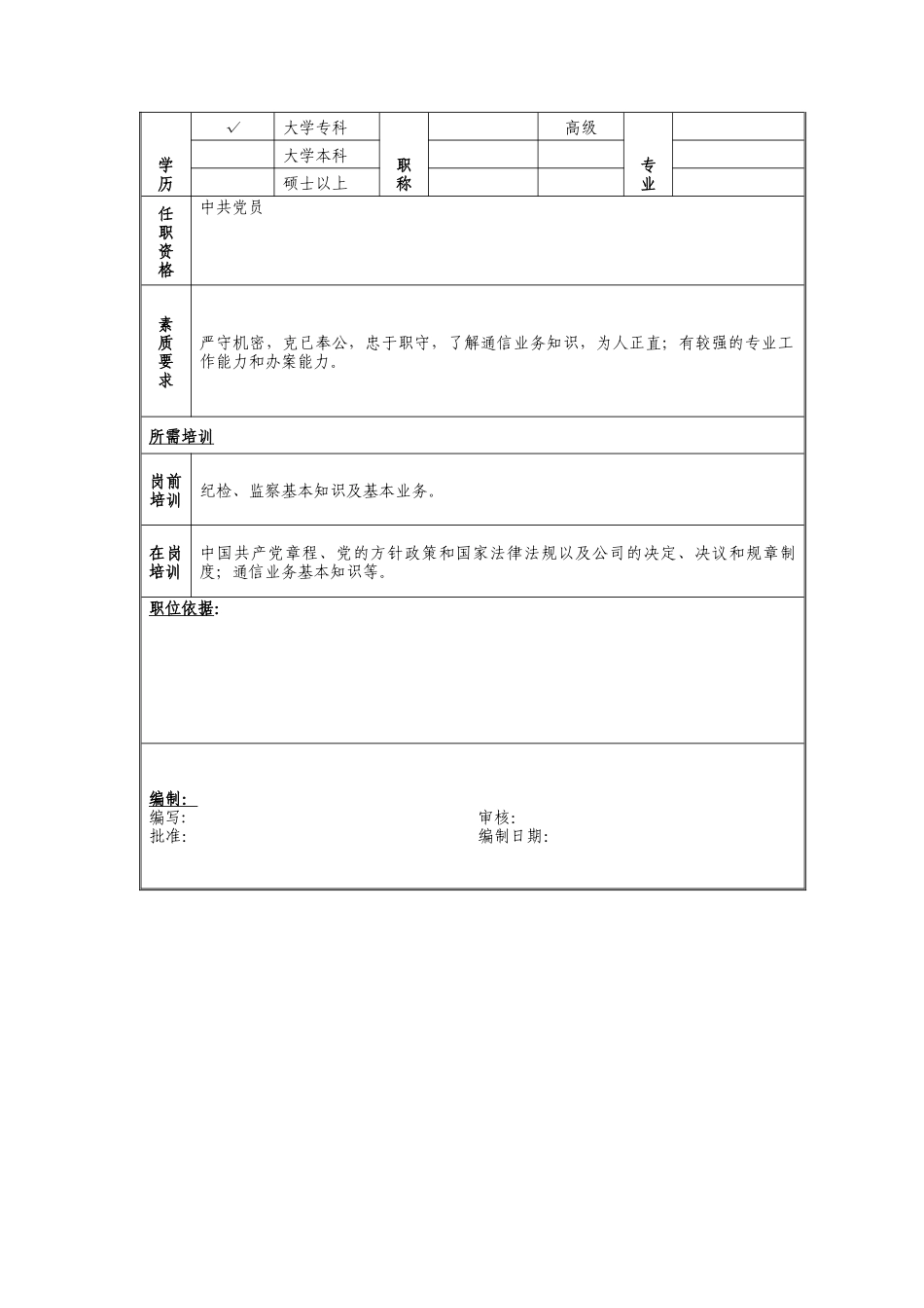 监察管理岗位说明书_第2页