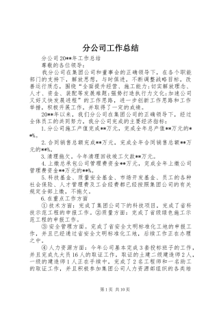 分公司工作总结