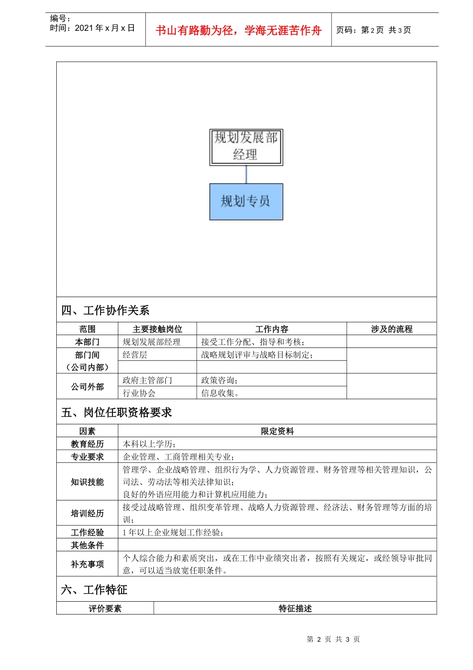规划专员岗位说明书_第2页