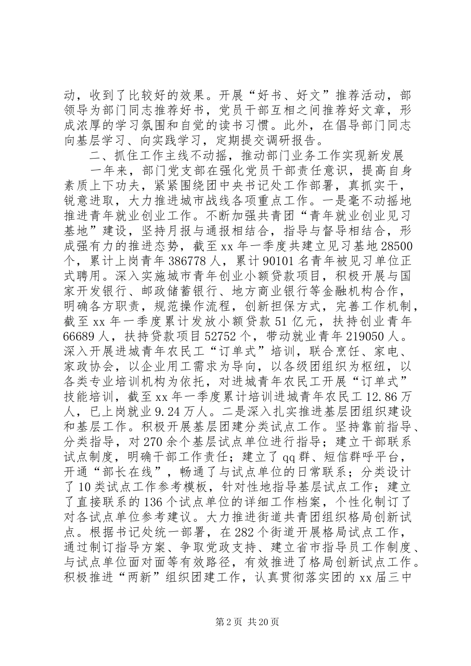 城市青年工作部党支部XX年度工作总结(精选多篇)_第2页