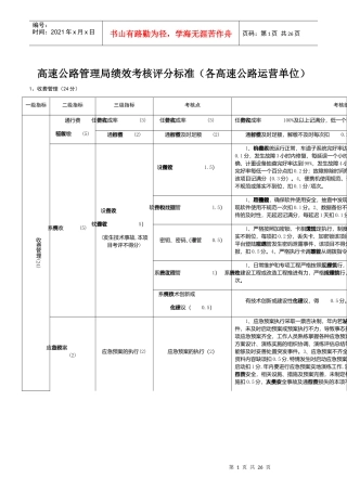高速公路管理局绩效考核评分标准