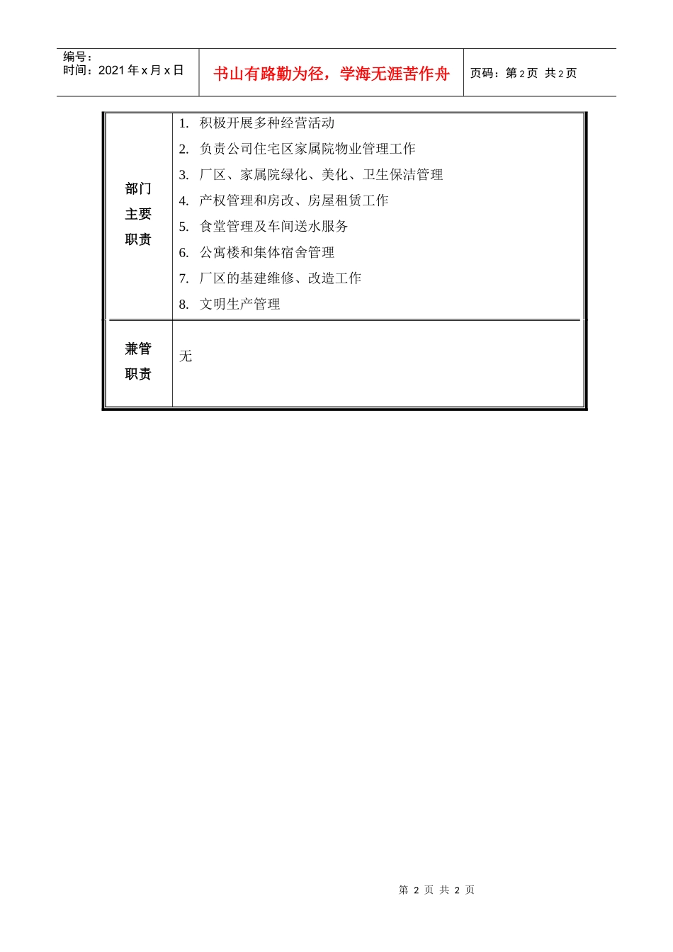 部门职能说明书_通达_第2页