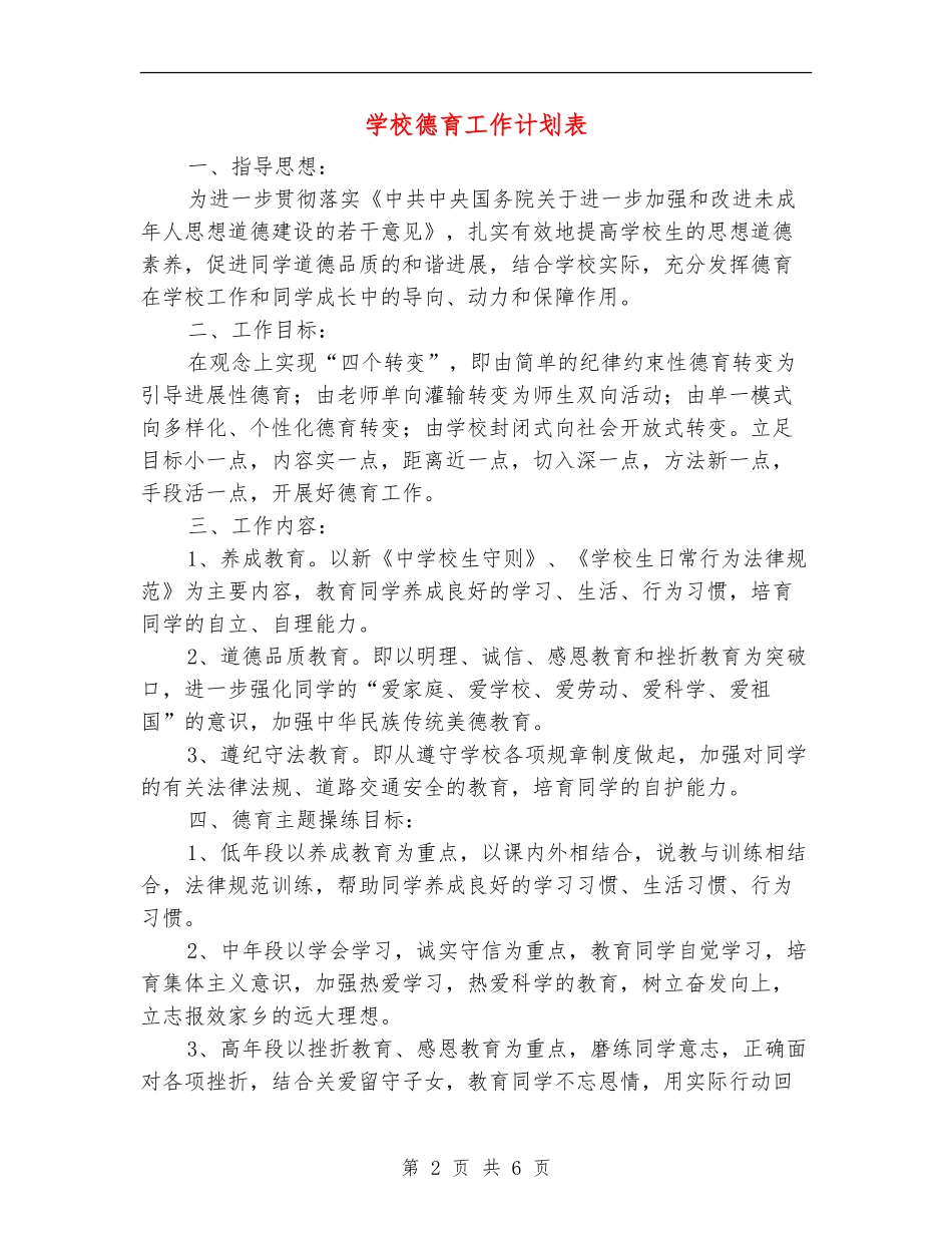学校德育工作计划表_第2页