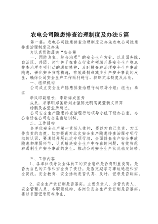 农电公司隐患排查治理规章制度及办法5篇