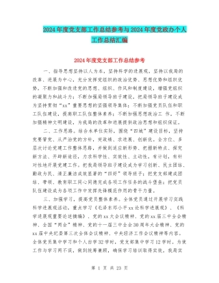 2024年度党支部工作总结参考与2024年度党政办个人工作总结汇编