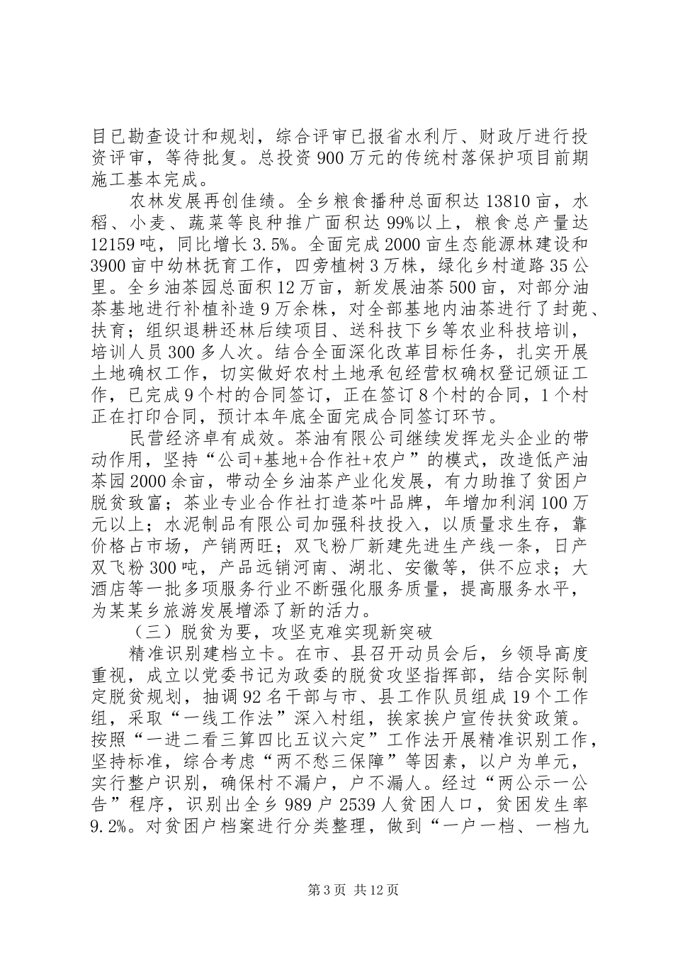 关于某某乡XX年工作总结的报告_第3页