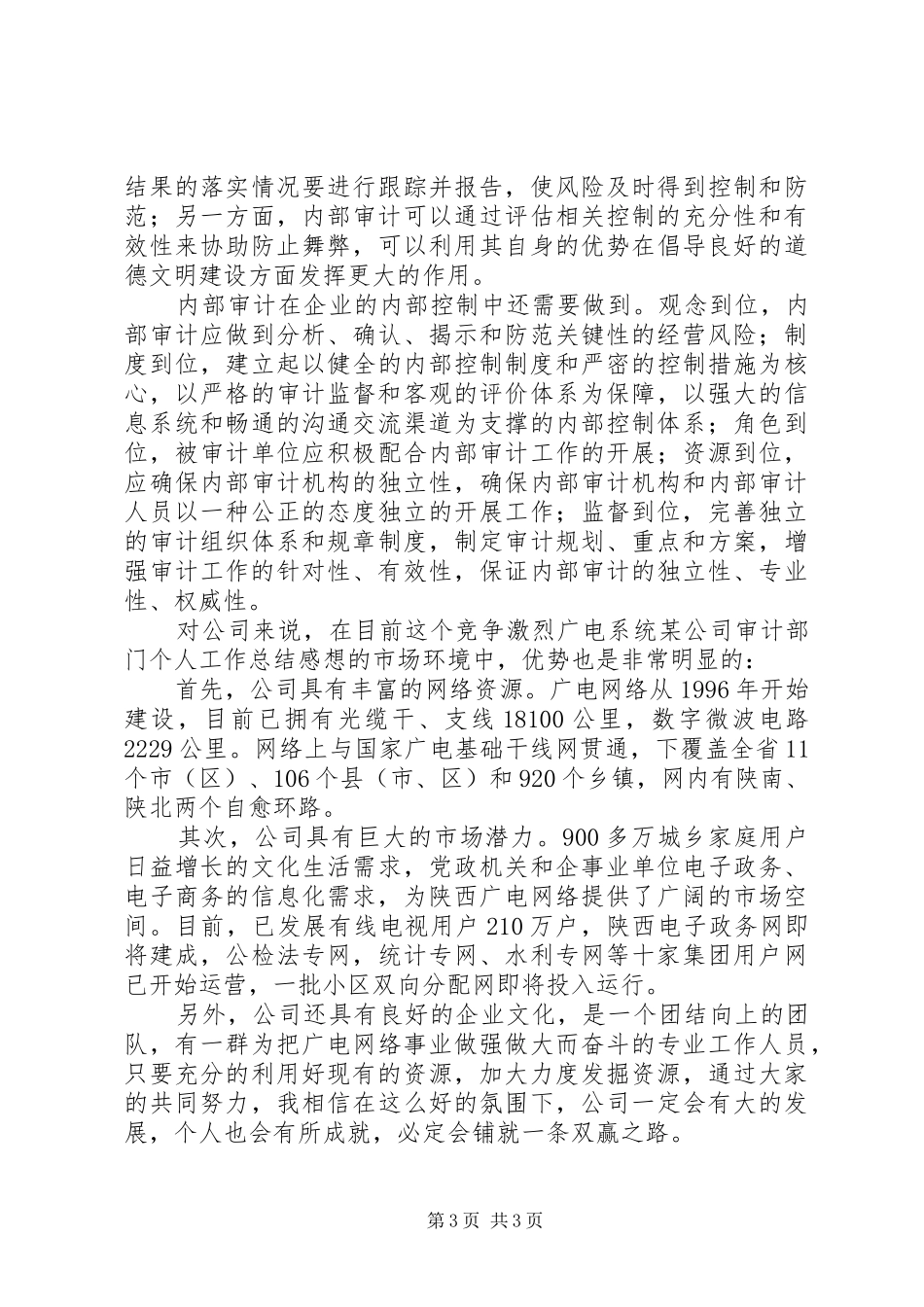 广电系统某公司审计部门个人工作总结感想_第3页