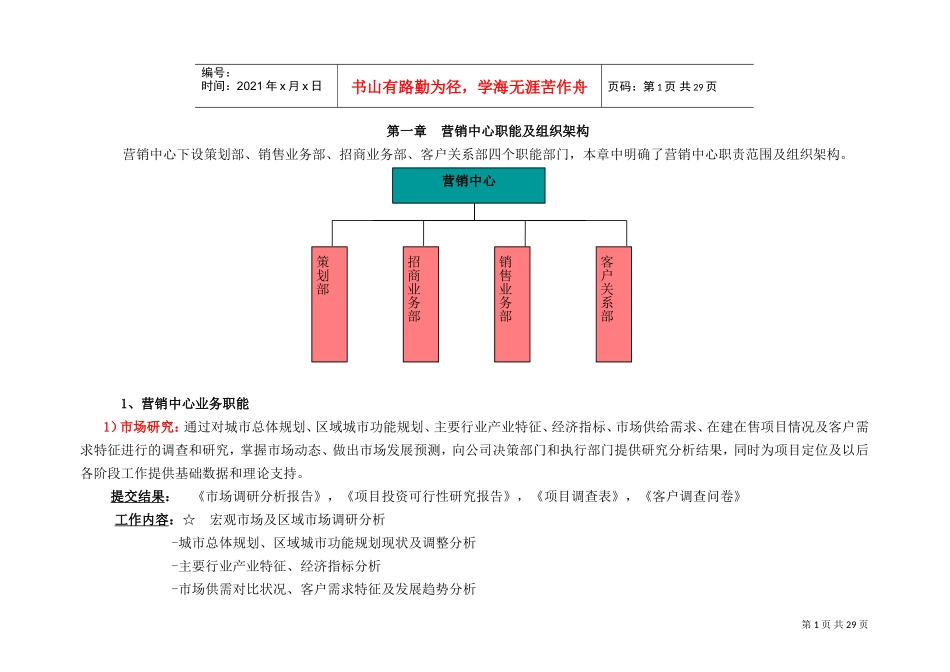营销中心职能及组织架构(DOC33页)_第1页