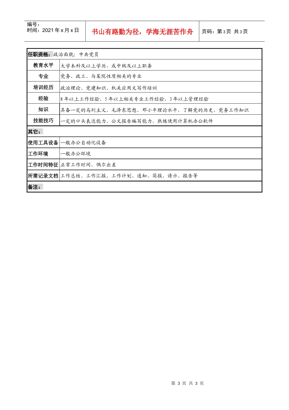 组织部部长职务说明书_第3页