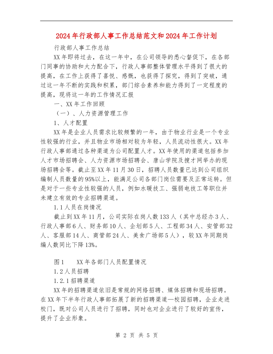 2024年行政部人事工作总结范文和2024年工作计划_第2页
