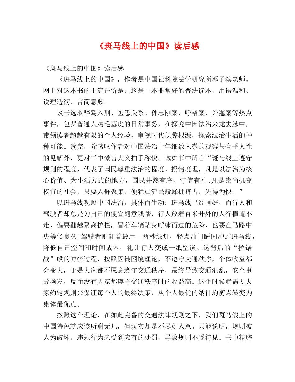 《斑马线上的中国》读后感 _第1页