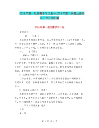 2024年第一组王薇学习计划与2024年第二季度业务助手工作计划汇编