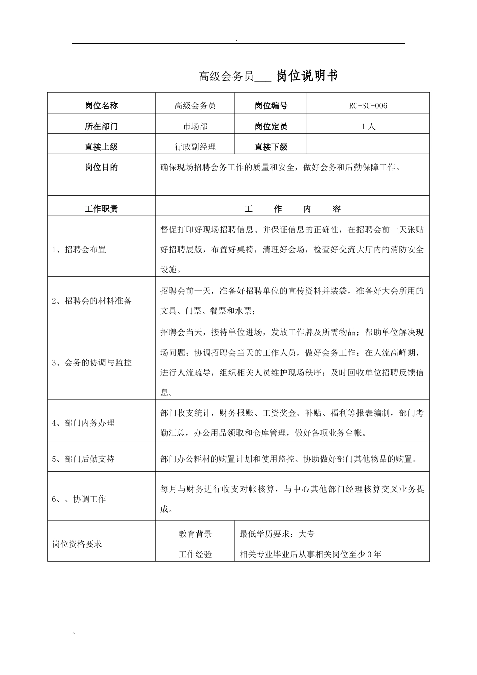 高级会务员岗位说明书_第1页