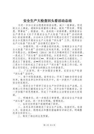 安全生产大检查回头看活动总结