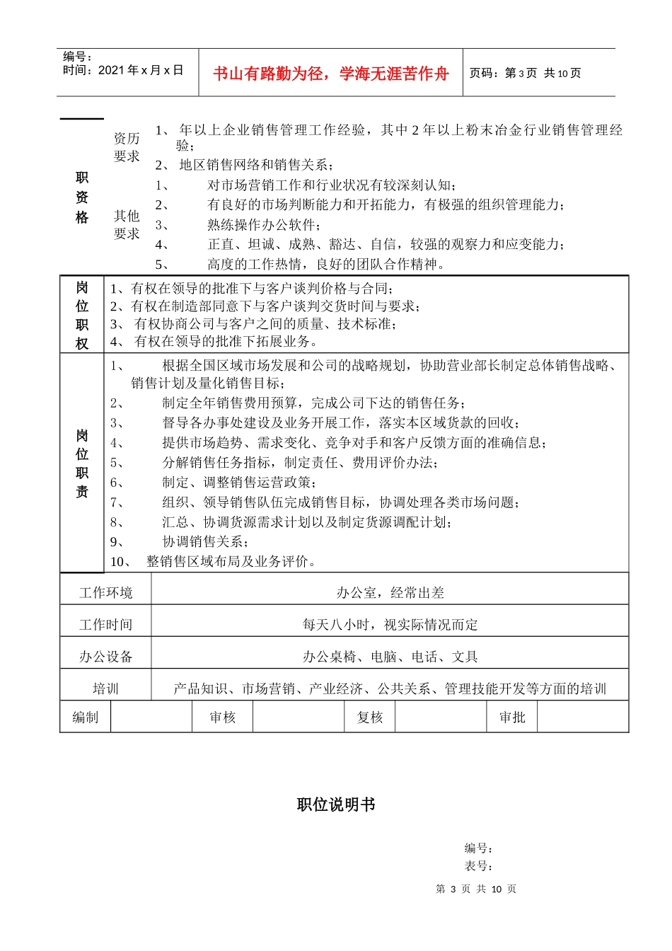 某公司营销部职位说明书_第3页